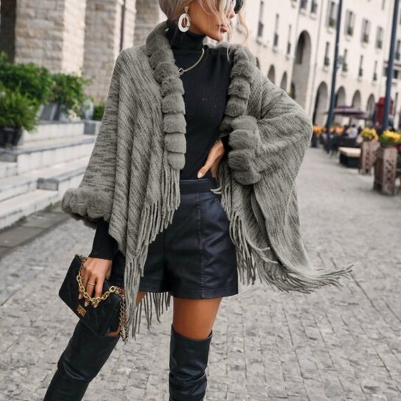 Sweaters - vegan fur fringe detail open front cardigan